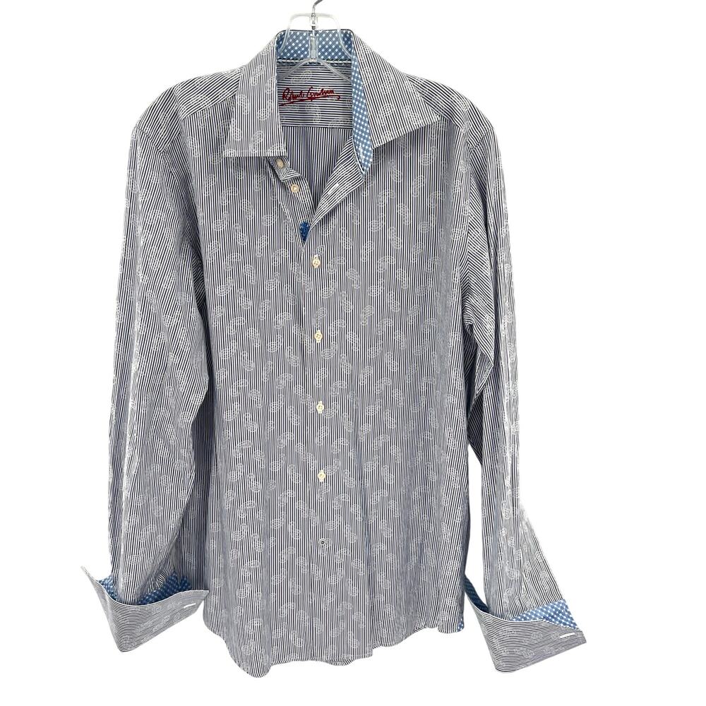 Robert Graham men’s flip cuffs strip paisley button front dress business shirt